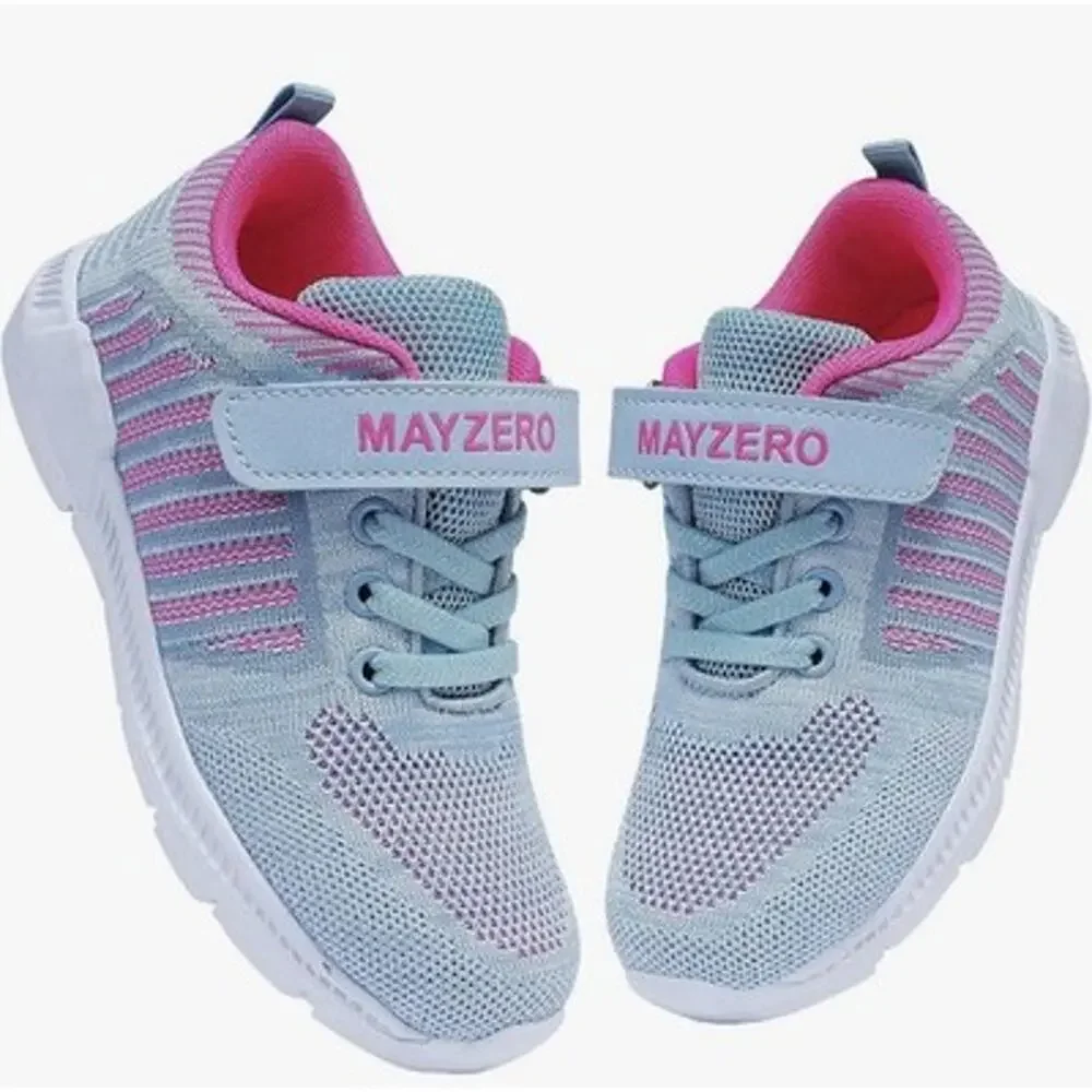 MAYZERO Girls Running Shoes Light Grey Pink Hook & Loop Sz 2.5 to 3 New